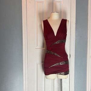 Nikibiki Burgundy Mini Dress with Beaded Details